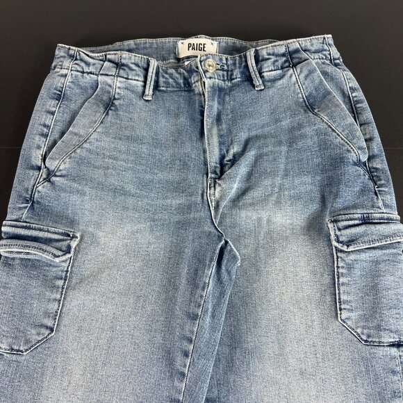 Paige Jean Women 29x27* Drew Cargo Pocket Straight Ankle Light Blue Denim Tag 28 - Picture 2 of 16